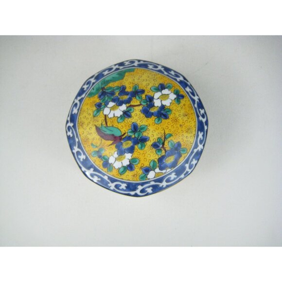 Kutani Takahashi Octagon Trinket Box Japan Floral Bird Vintage Lidded Porcelain - Picture 3 of 13
